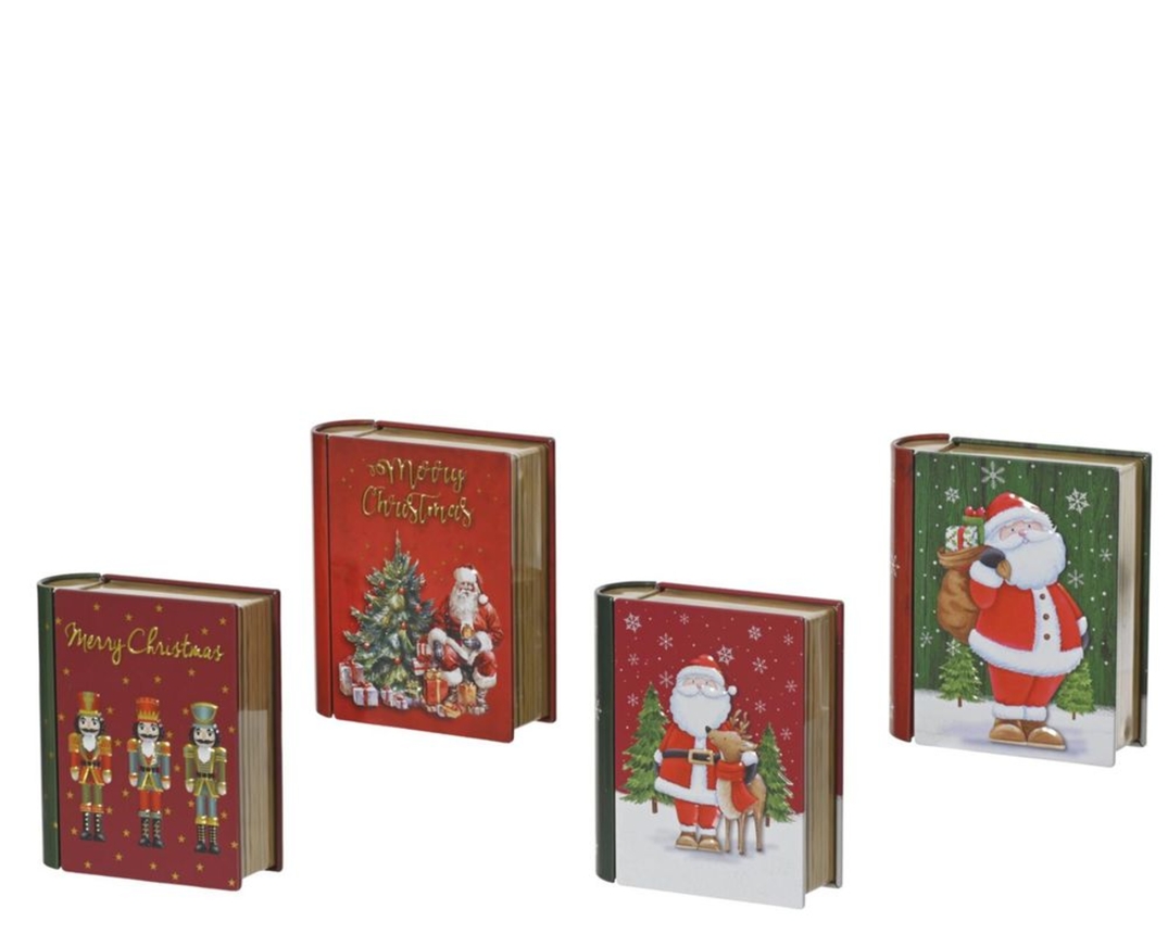 Geschenkdose in Buchoptik mit Weihnachtsmotiv, Metall - Rot - 1