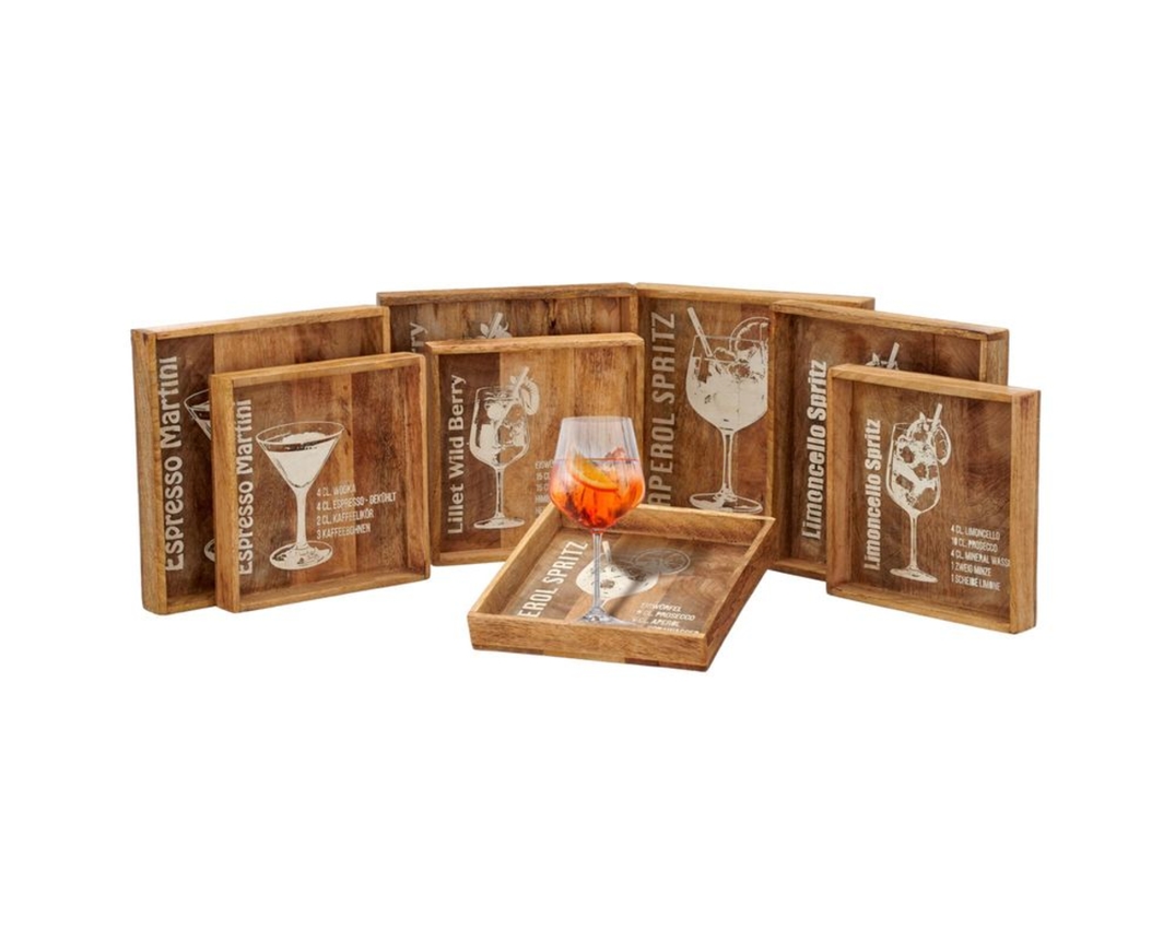 Tablett aus Holz, Cocktail-Motiv, ca. 30x30 cm - Braun - 1