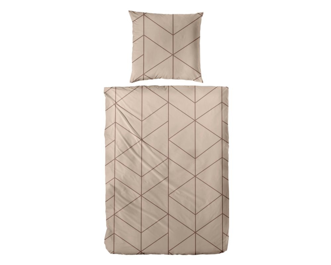 Mako-Satin-Bettwäschengarnitur, taupe grafisch, ca. 135x200cm - taupe - 1