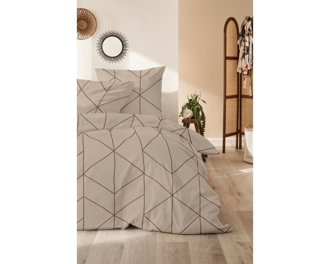 Mako-Satin-Bettwäschengarnitur, taupe grafisch, ca. 135x200cm - taupe - 2