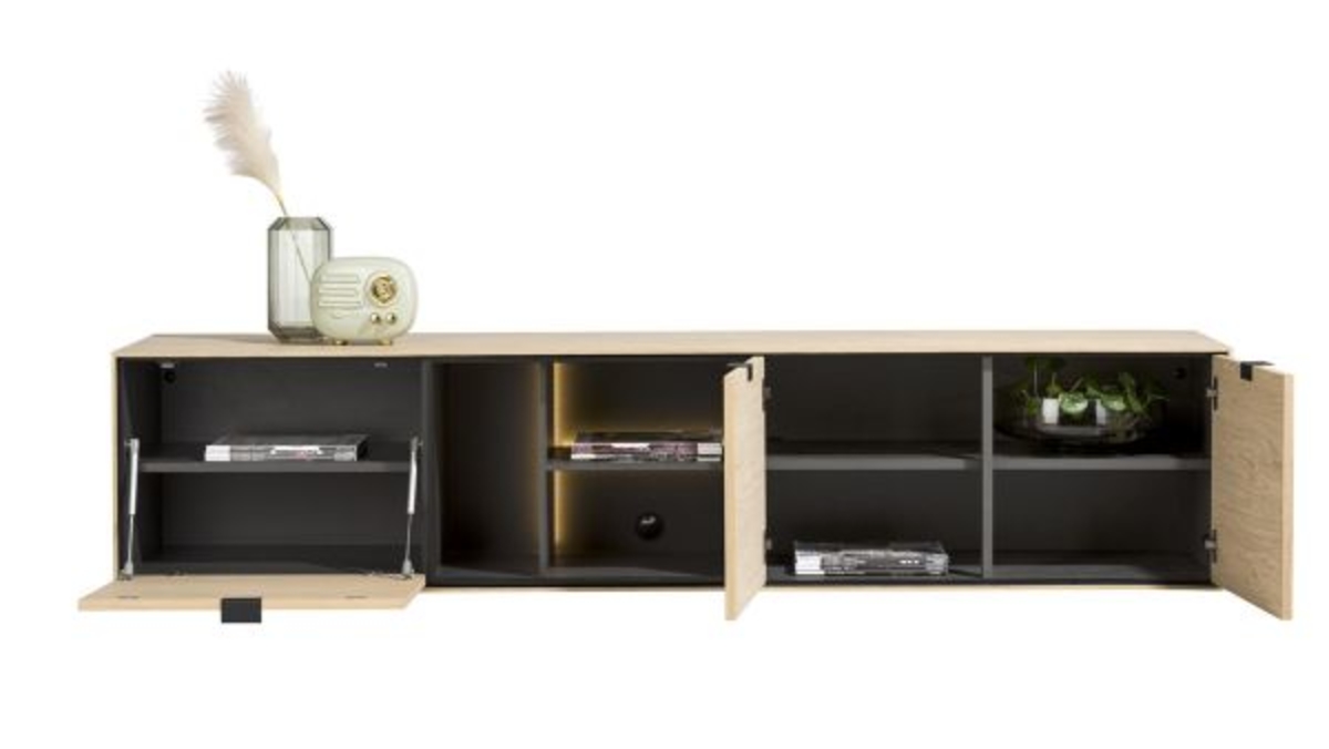 XOOON Elements, Lowboard 210 cm. - zum aufhängen + 2-Türen + Klappe + 3-Nischen + Led -  - 3