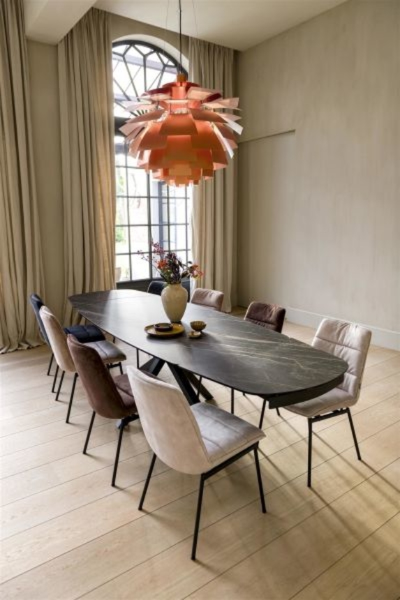 XOOON Montello, Ausziehtisch 200 x 100 cm. (+ 2 x 50) -  zentralem Fuss - Keramikplatte - Beige, Weiß - 6