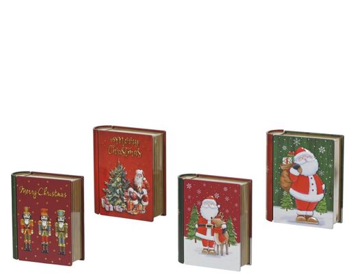Geschenkdose in Buchoptik mit Weihnachtsmotiv, Metall - Rot - 1