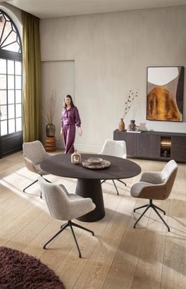 XOOON Mats, Armlehnstuhl - Aluminium Gestell - drehbar graphit - Kombi Pala cognac + Luton kupfer - Braun, Orange - 6