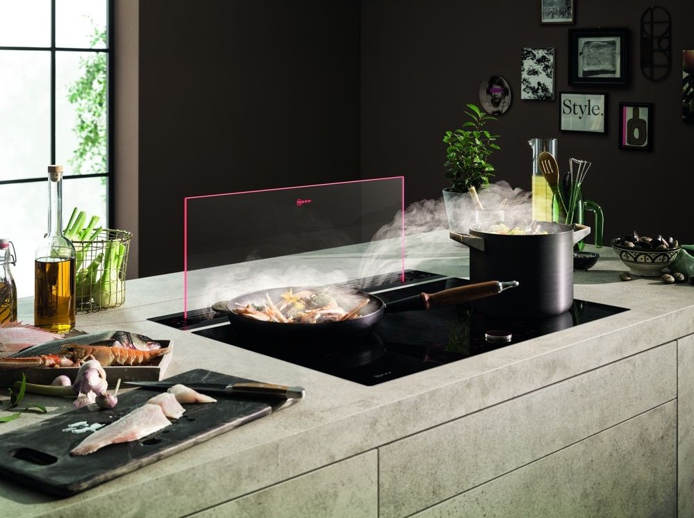 Neff Glas-Dunstabzug Neff Kochfeld mit ausfahrbarem Dunstabzug aus Glas