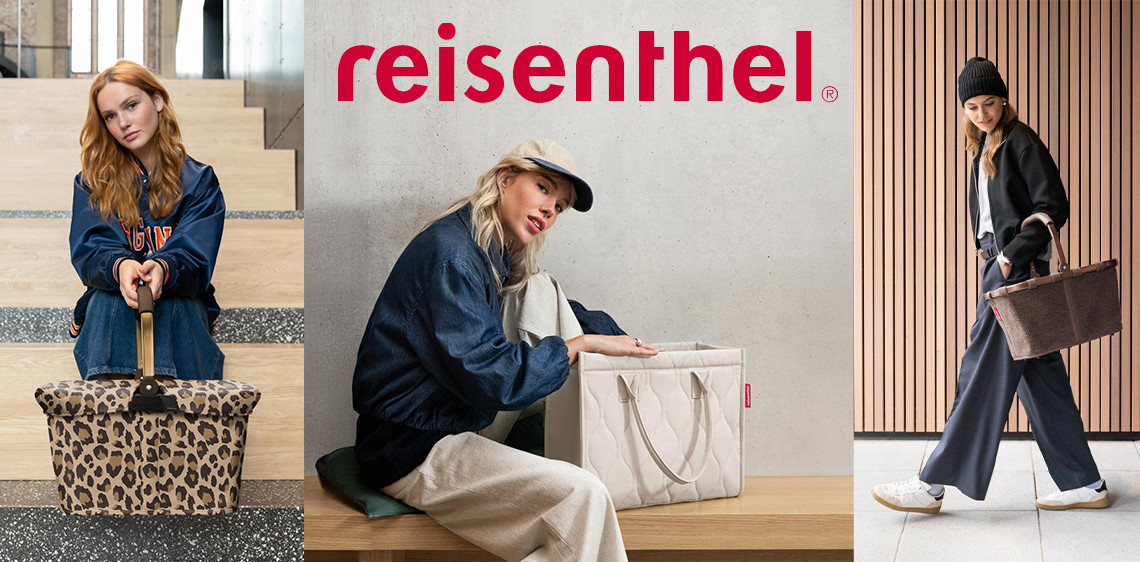 Drei Frauen präsentieren Reisenthel Carrybag in braun und Leopardenmuster sowie eine helle Reisenthel Tragetasche.