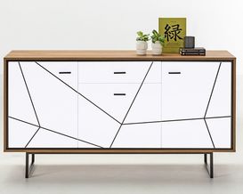 Sideboard "Werl", Hochglanz Weiß/Catania Eiche Nachbildung