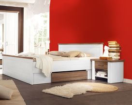 Bett 180x200 cm mit 2 Nachtschränken "Paul" Pinie weiß/Trüffel