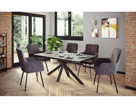 Esstisch "Heidrun" mit X-Gestell, ausziehbar, Glasplatte in Keramikoptik