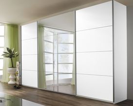 Schwebetürenschrank "Rotation" Alpinweiß mit Spiegel