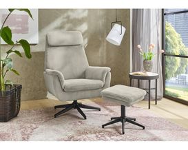 Relaxsessel, leger, "Paris", Cord Greige, mit Hocker