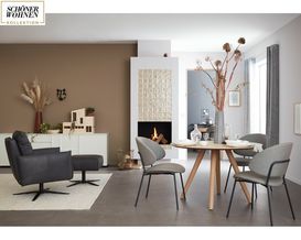 SCHÖNER WOHNEN Esstisch "Round", rund, weiß und Wildeiche hell