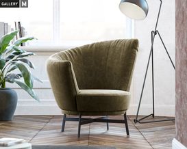 Sessel "Kleo" Stoff Oliv, Gestell schwarz, 360° Grad drehbar, inkl. Nierenkissen, Gallery M