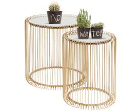 Couchtisch Set "Kassel" rund, messingfarben/Glas verspiegelt