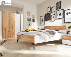 Interliving 1025 Schlafzimmer, Mattlack weiß, Metall graphitfarbig, Absetzungen Balkeneiche