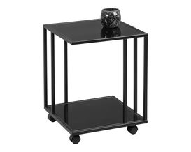 Beistelltisch "Meppen" schwarz/Glas mit Rollen