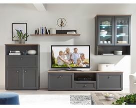 Anbauwand "Helge" grau/braun, inkl. LED-Beleuchtung