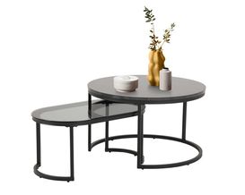 Couchtisch-Set "Amarillo" 2-tlg. mit Marmor-Print und Rauchglas