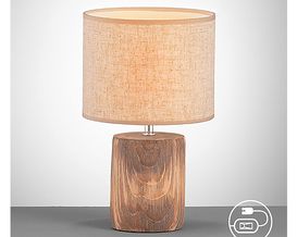 Tischleuchte "Malik" Beton holzfarben und Stoffschirm