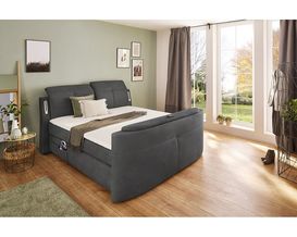 Boxspringbett "Jork", ca. 180x200 cm, mit LED-Beleuchtung, TV-Lift, USB-Ladeports