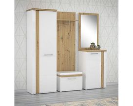 Garderobenschrank "Findus", weiß/Artisan, mit Tür, inkl. LED-Beleuchtung