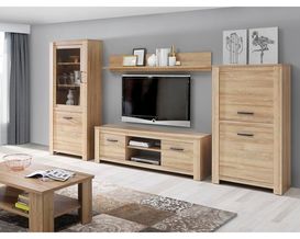 Wohnwand "Felix" Alteiche-Nachbildung und schwarze Metallgriffe