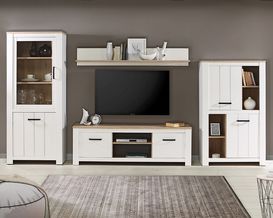 Wohnwand "Fritz" weiß matt / Eiche Nachbildung