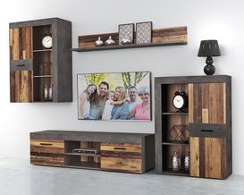 Wohnwand "Felina" Oldwood Vintage Nachbildung/Betonoptik dunkelgrau