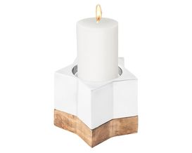 Kerzenhalter in Sternform, aus Holz und Edelstahl