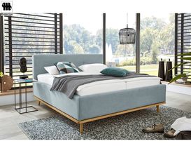 Boxspring Polsterbett "Delphi" Musterring, eisblau, Bettkasten,  180 x 200 cm