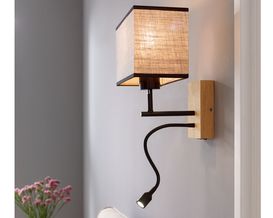 LED-Wandleuchte "Rijeka" Metall/Eiche/Leinen, mit Flexlesearm