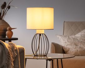 Tischleuchte "Sabac", Metall/Eichenholz/Textil