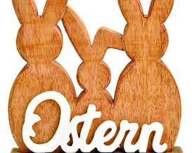 Hasen aus Mangoholz mit Schriftzug