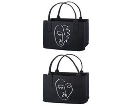 Tasche aus Filz, schwarz, mit Line Art Gesichtern