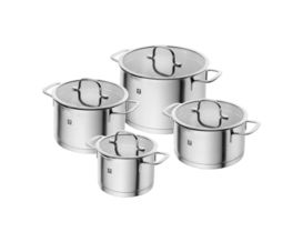 4-teiliges Topfset "True Flow", Edelstahl 18/10, mit integrierter Siebfunktion
