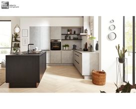 Interliving Einbauküche 3170, Zement Saphirgrau, Eiche Nero Nachbildung