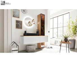 Interliving Badkollektion 555, Seidengrau Hochglanz, Eiche Sierra Nachbildung