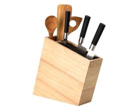 Messerblock mit Utensilienbehälter aus Gummibaumholz