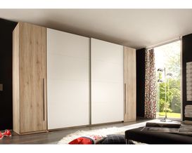 Schwebetürenschrank "Peter" mit 2 Dreh- und 2 Schiebetüren, Eiche San Remo hell/weiß