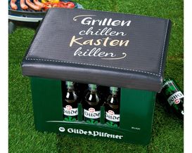 Bierkasten Sitzpolster "Grillen chillen", ca. 34x44 cm