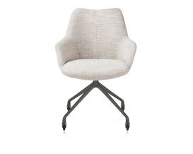 XOOON Mats, Armlehnstuhl - Aluminium Gestell graphit + Rollen - Stoff Luton crème