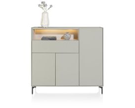 XOOON Noon, Highboard 148 cm - 3-Tueren + 1-Lade + 1-Nische (+ LED) - komplet silk grey