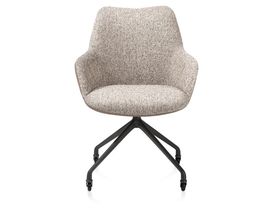 XOOON Mats, Armlehnstuhl - Aluminium Gestell rough off black + Rollen - Pala cognac + Luton kupfer