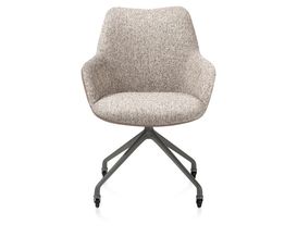 XOOON Mats, Armlehnstuhl - Aluminium Gestell graphit + Rollen - Pala cognac + Luton kupfer