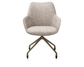 XOOON Mats, Armlehnstuhl - Aluminium Gestell steelbrown + Rollen - Pala cognac + Luton kupfer