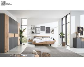 Interliving Schlafzimmer 1029, Lack graphit, Wildeiche massiv