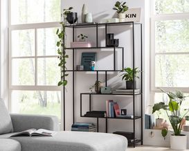 Bücherregal "Ascheberg" Esche schwarz/Rahmen Metall schwarz