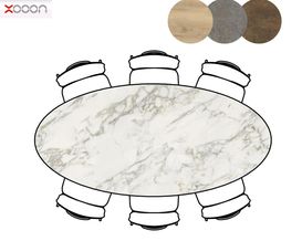 XOOON Esstisch "Masura", Tischplatte Ellipse aus HPL, Marmoroptik weiß