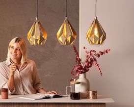 Pendelleuchte "Carlton", Stahl goldfarben, 3 Schirme