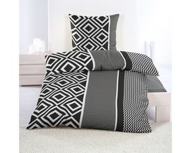 Biber-Wende-Bettwäsche Rauten schwarz/weiß, Reißverschluss